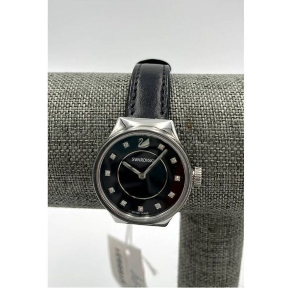 SWAROVSKI Black Leather Dreamy Silver Women's Watch